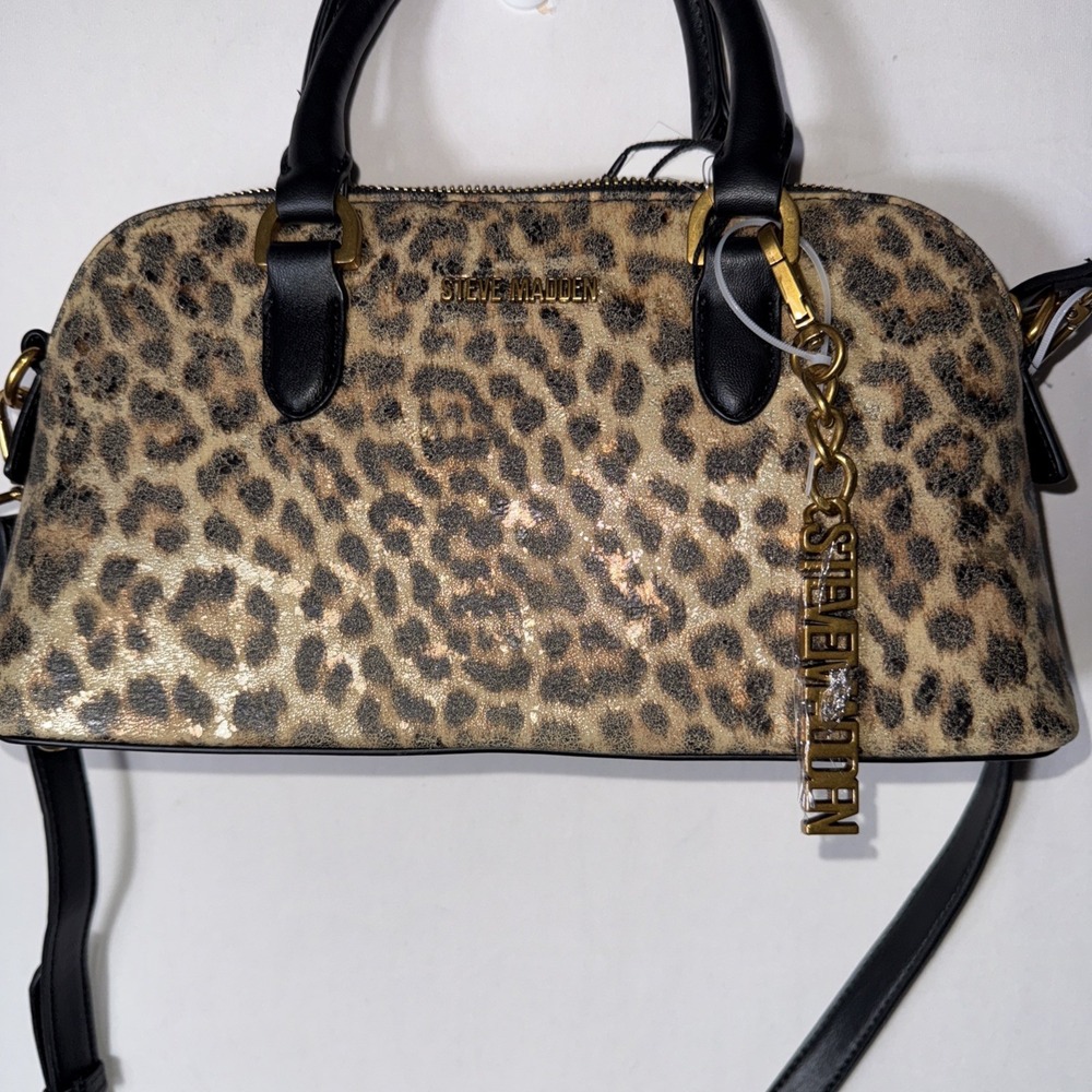 Steve Madden Women's Leopard‎ Bysmth Satchel Crossbody Handbag Purse Brown Black